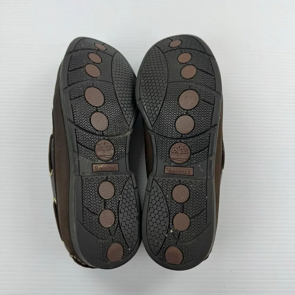 Timberland Men’s Leather Boat Shoes Brown Size 12 M Moc Toe Lace Up